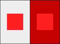 Est ce que la couleur des deux carrés rouges est identique ?  Oui les deux carrés ont exactement la même couleur.